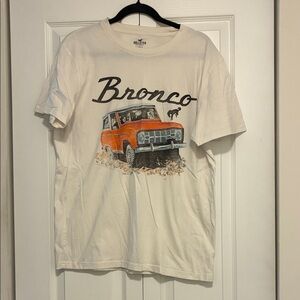Hollister White Tee with Orange Bronco Graphic